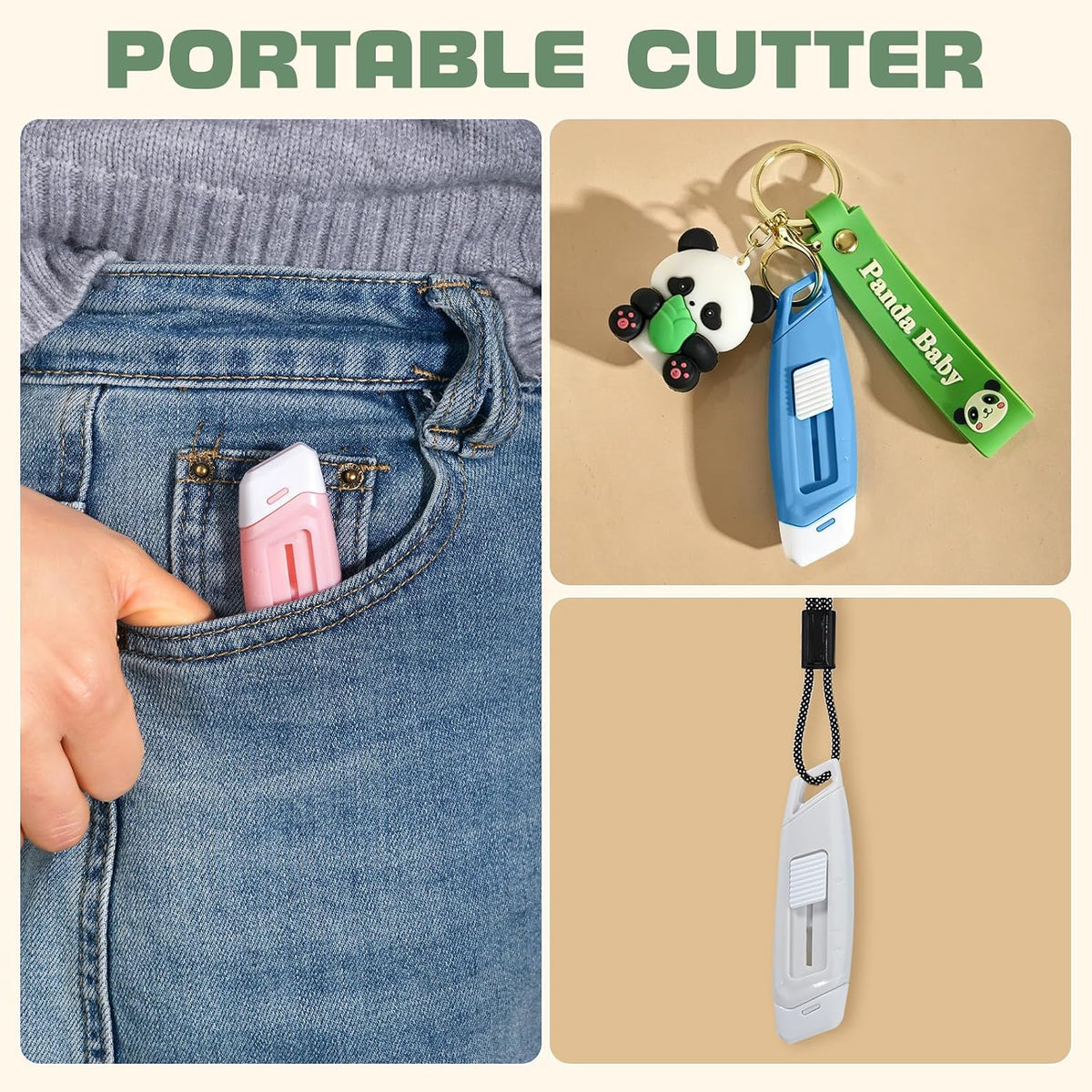 3-Pack Mini Ceramic Box Cutter, Retractable Utility Knife with Safety Lock & Keychain Hole, Magnetic Package Opener