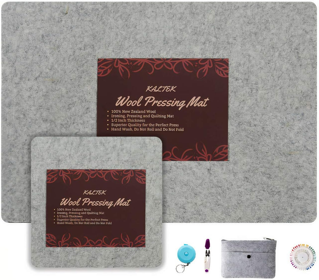 Wool Pressing Mat Set (Deluxe 2 Pack) Includes 24 x17 and 10 x 10 mats with Quilting Supplies in Pouch, 100% Pure New
