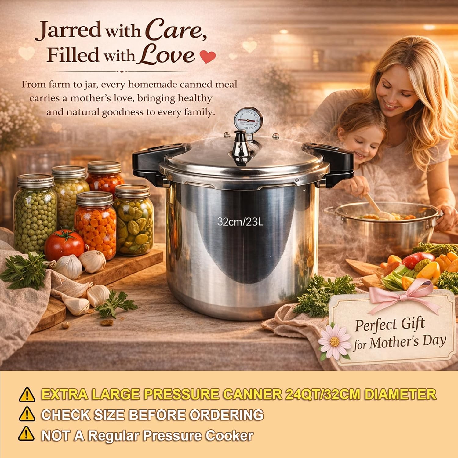24 qt Pressure Canner,Canning Pressure Cooker with Gauge,14.5PSI,Large Capacity Aluminum Pressure Canners for