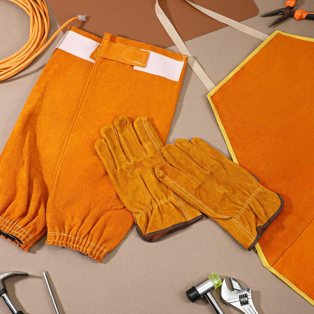 Welding Work Protectors Set, Including Heat & Flame Resistant Heavy Duty Welding Apron, Sleeves and Leather Work
