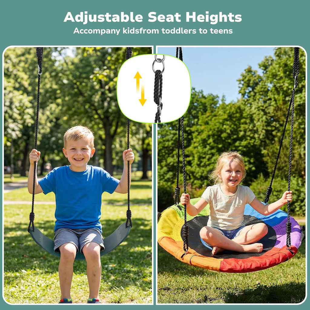 500lb Heavy Duty Metal Swing Sets for Backyard with Saucer Swing, Kids Triple Outdoor Swingset, Easy to Assemble