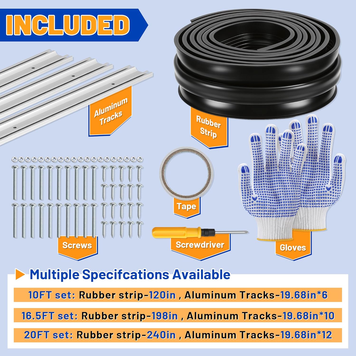 Garage Door Bottom Seal, 20FT Heavy-Duty Garage Door Seal with Aluminum Track Retainer Kit, Durable Universal U+O