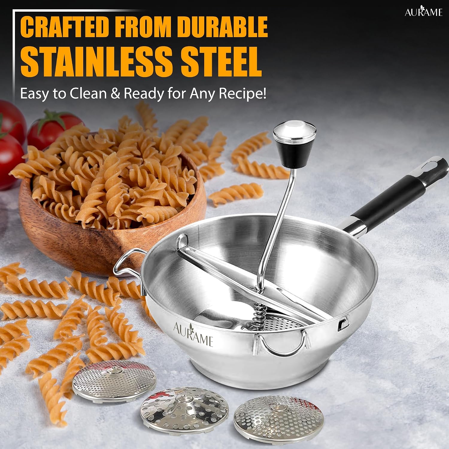 Premium Stainless Steel Food Mill - Effortless Pureeing, Straining & Milling for Soups, Sauces, Baby Food, and More –
