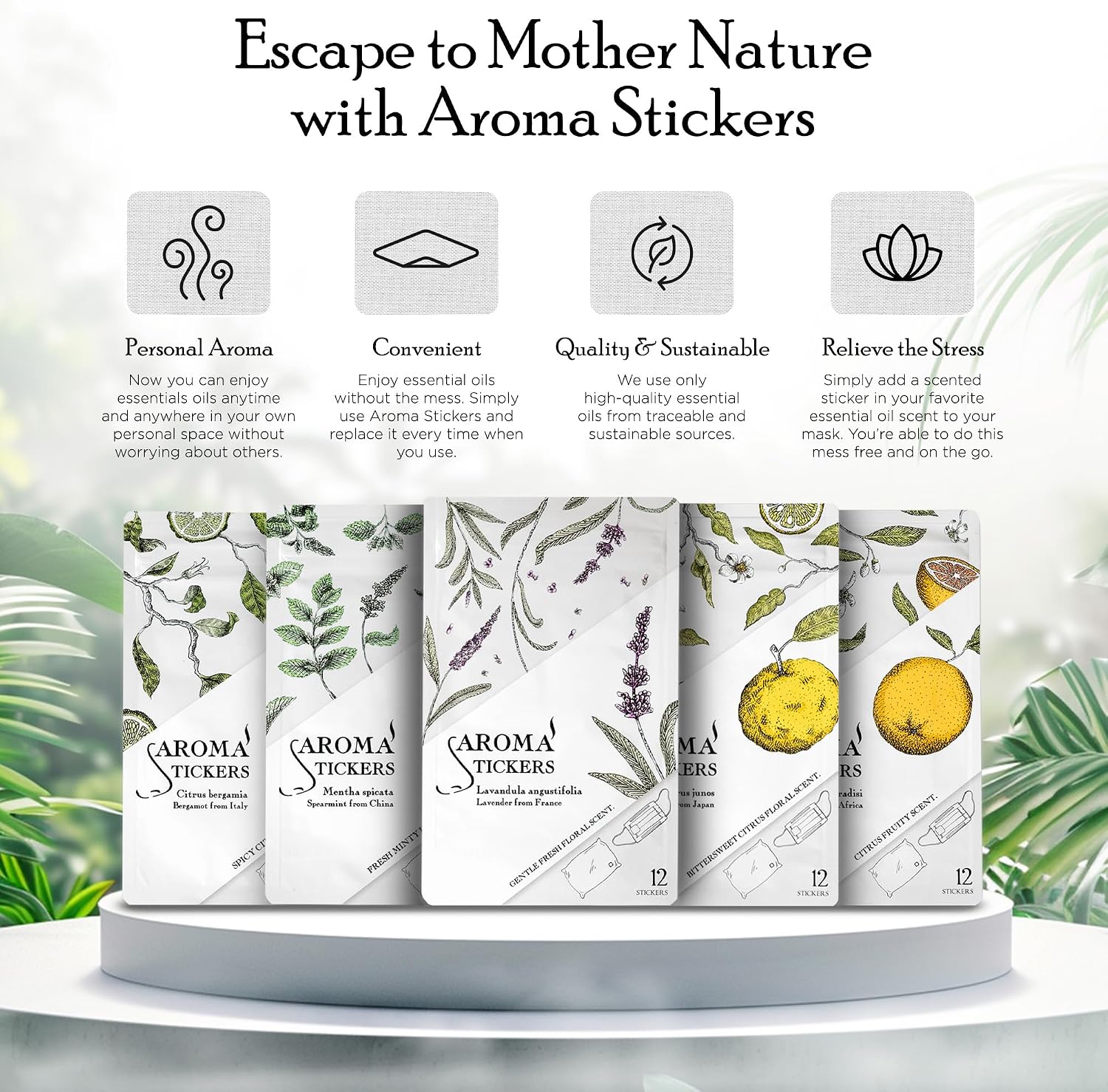 (Spearmint, Pack of 1) - 100% Natural Essential Oil Scented Mask Stickers for Face Mask & Pillow (12 Stickers/pc)