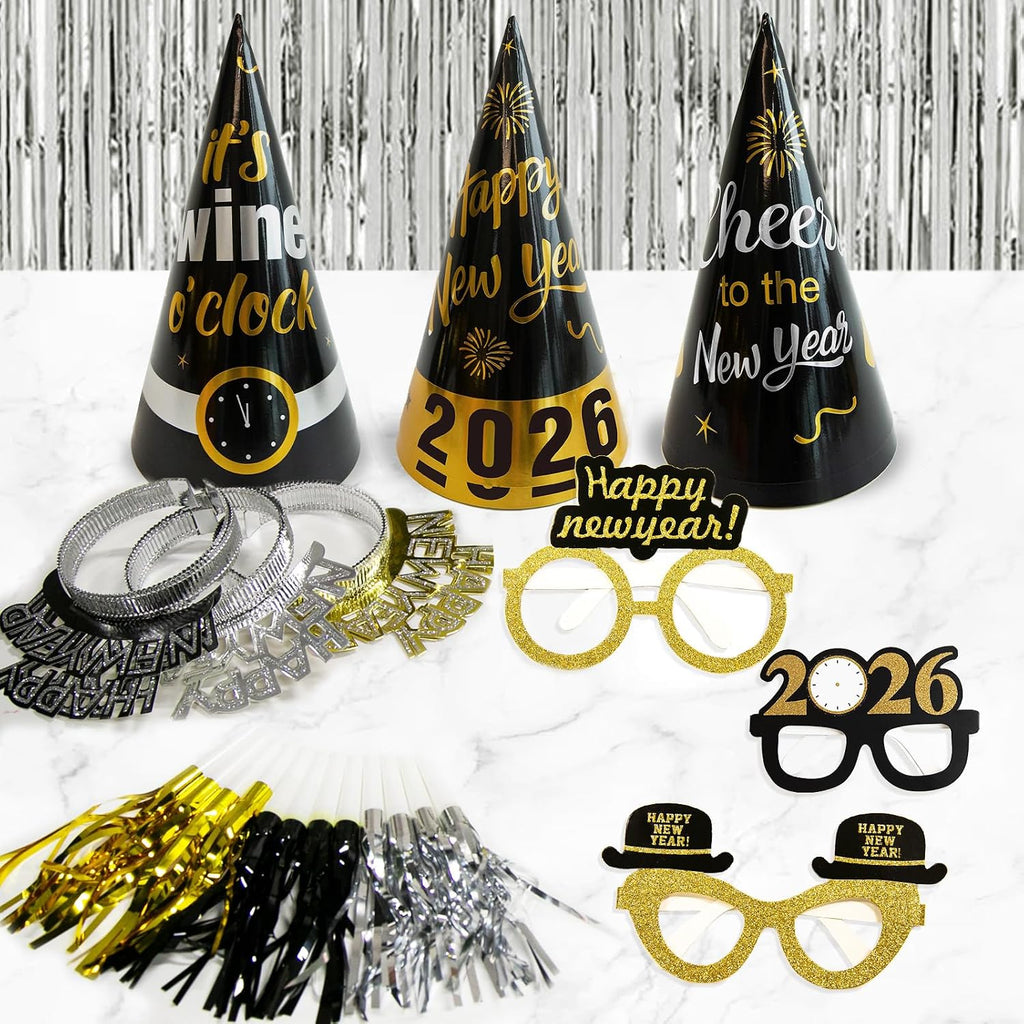 New Years Eve Party Supplies 2026 - Happy New Year Decorations Kit | Set of 50 Includes Banner, Hats, Ribbon