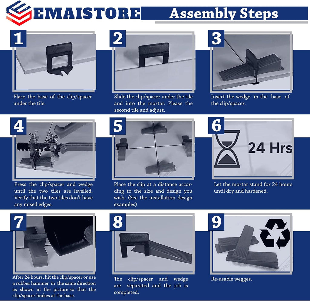 Tile Leveling System (3/16 Inch) – 300 Tile Spacers & 300 Reusable Wedges – Perfect for Smooth, Seamless Floor & Wall