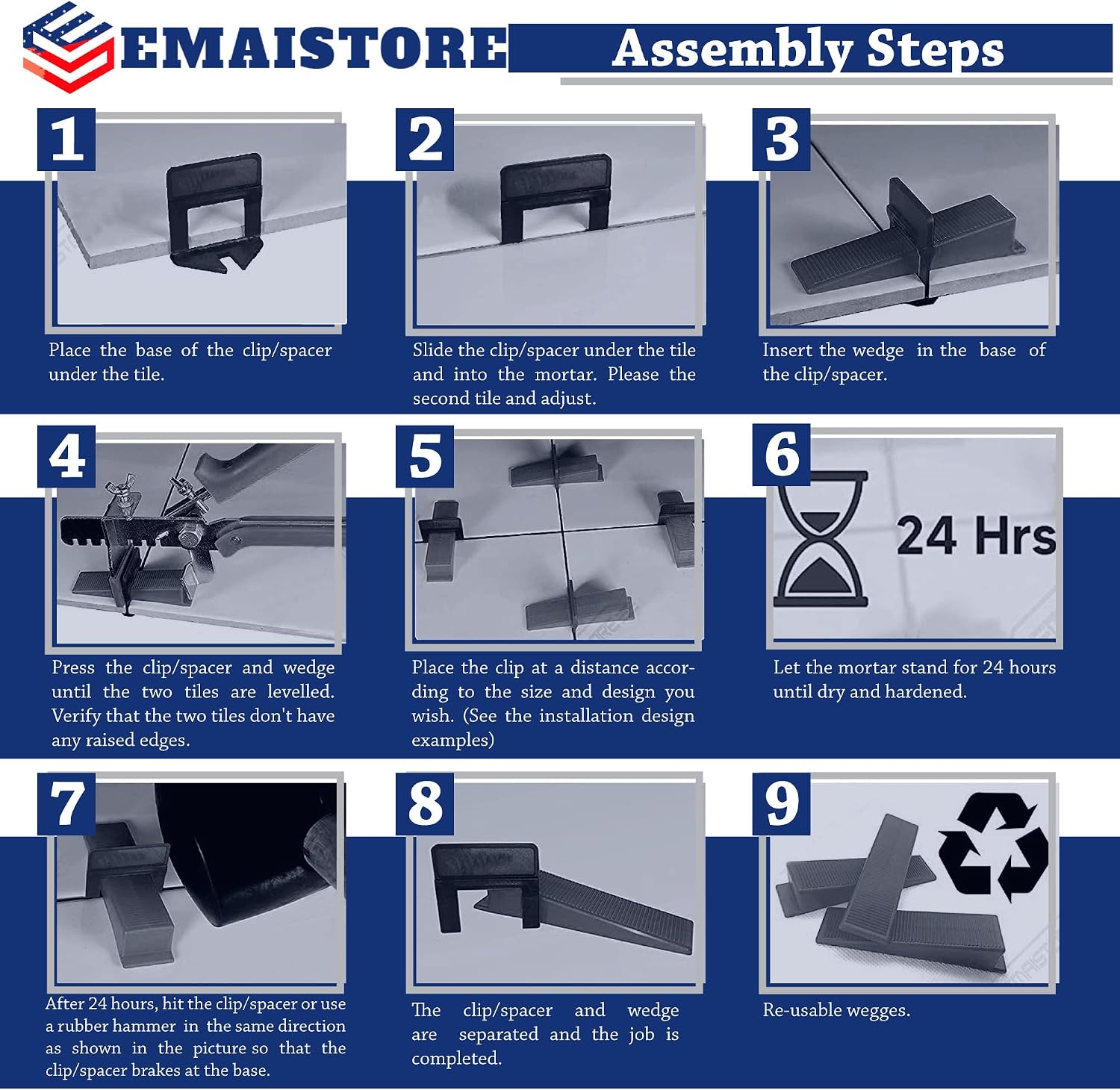 Tile Leveling System (3/16 Inch) – 300 Tile Spacers & 300 Reusable Wedges – Perfect for Smooth, Seamless Floor & Wall