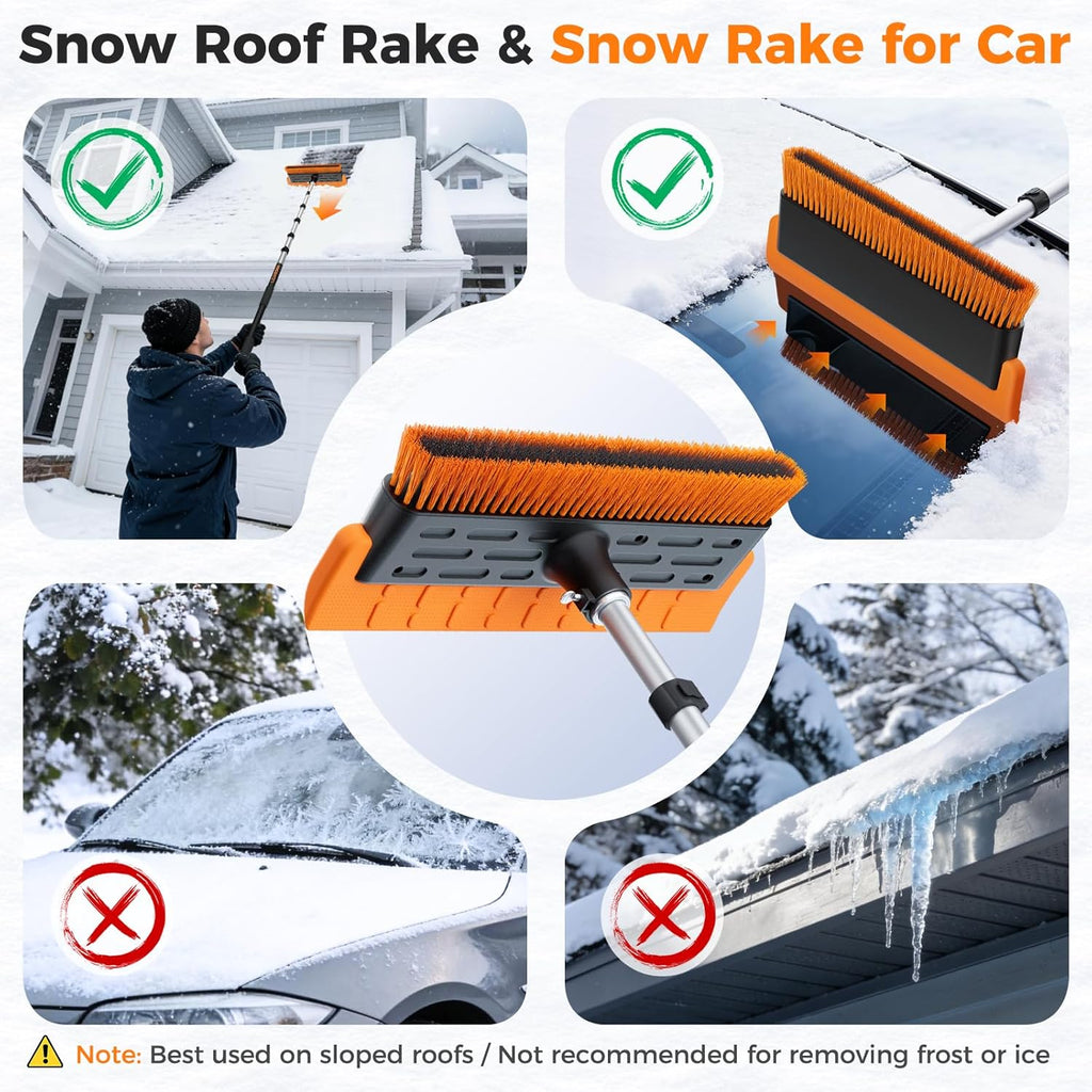 Year-Round Roof Rakes for Snow, Leaves & Moss – 16” No-Scratch Foam Blade & Roof Brush, 4.7-21ft Telescoping Snow