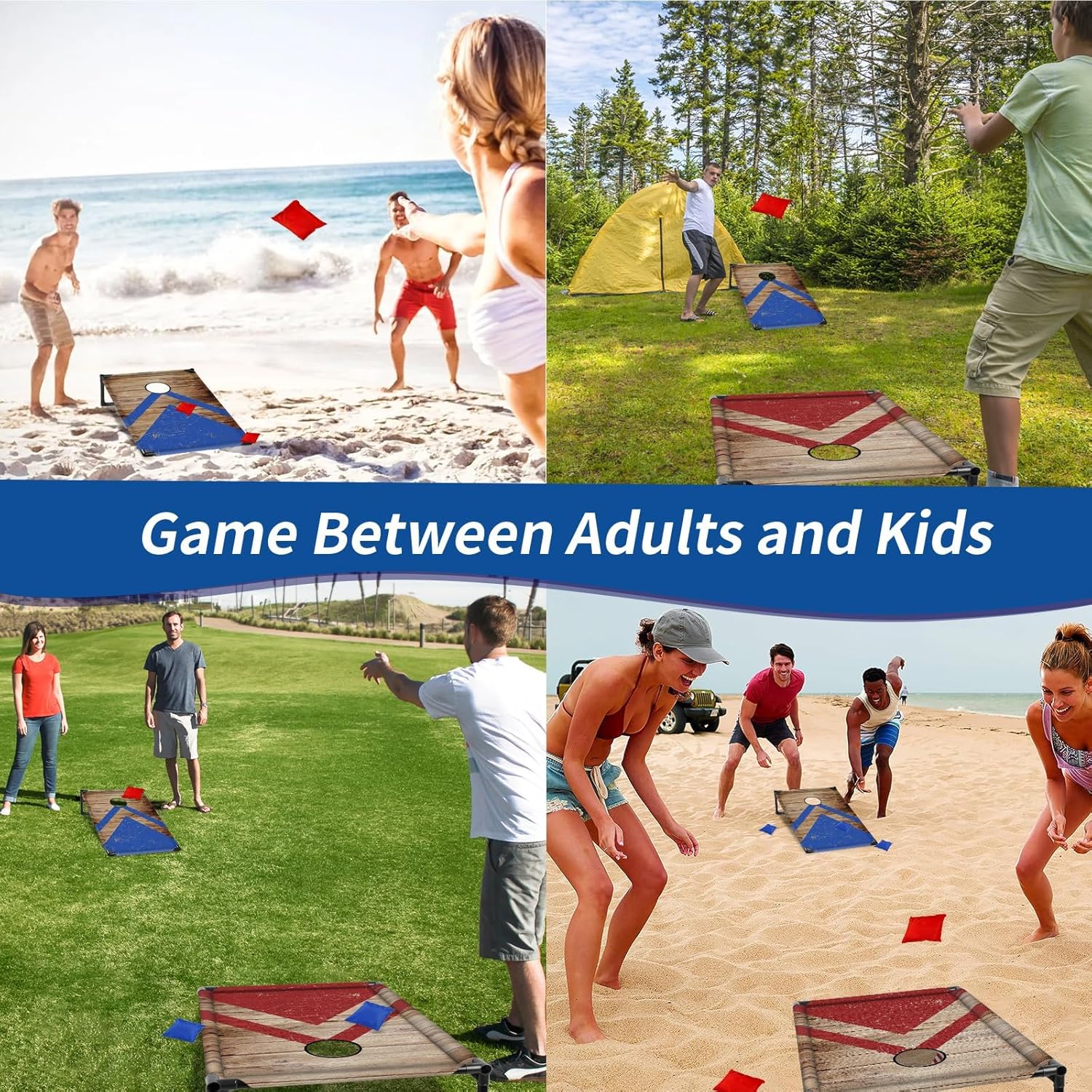 3x2 ft Cornhole Board Set with 8 Bean Bags and Carrying Bag, Outdoor Toss Game Set for Kids and Adults, Portable Corn