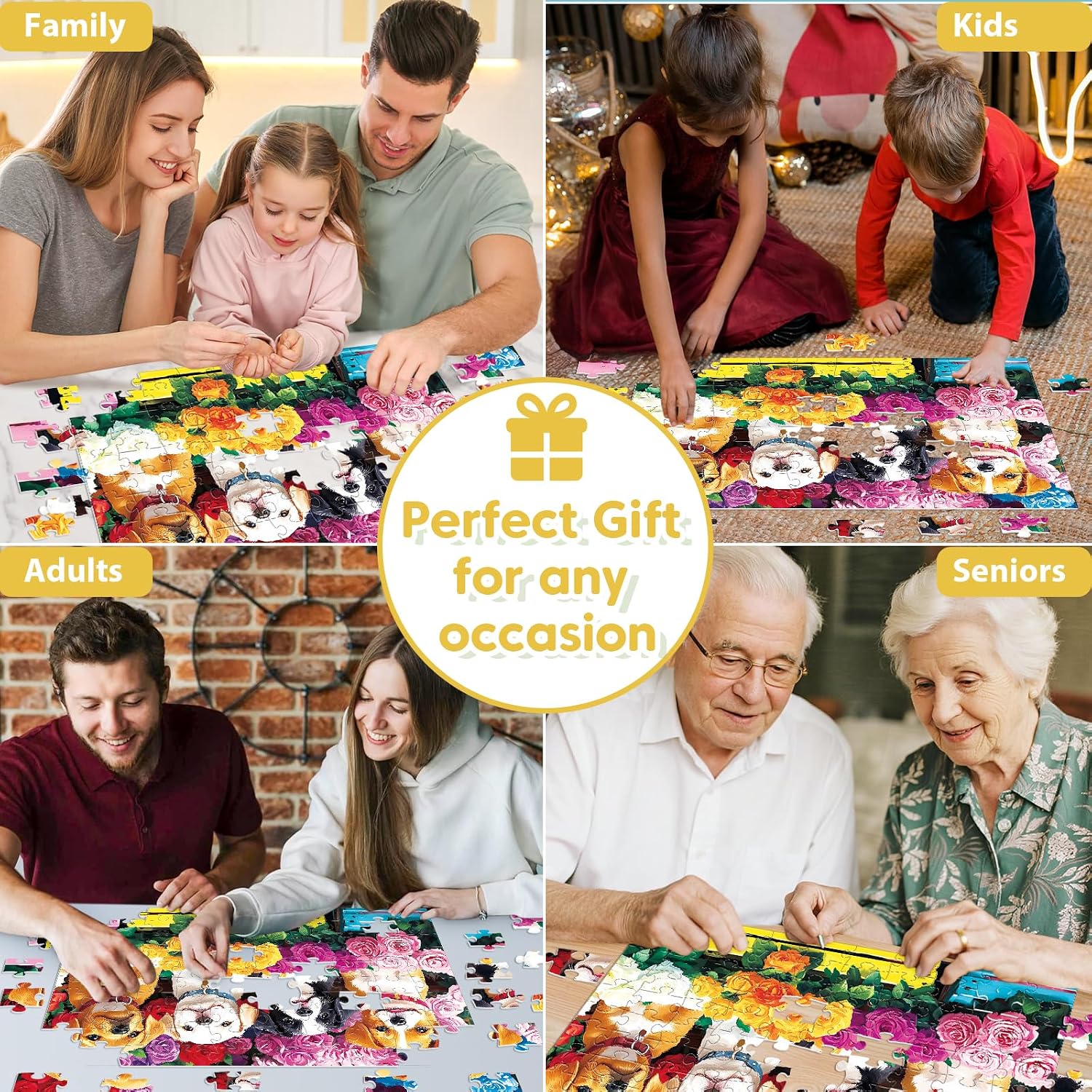 100 Piece Puzzles for Kids Ages 4-6 6-8 8-10 – Dogs Puzzles & Flower Jigsaw Puzzle, Large Piece Puzzles for Kids