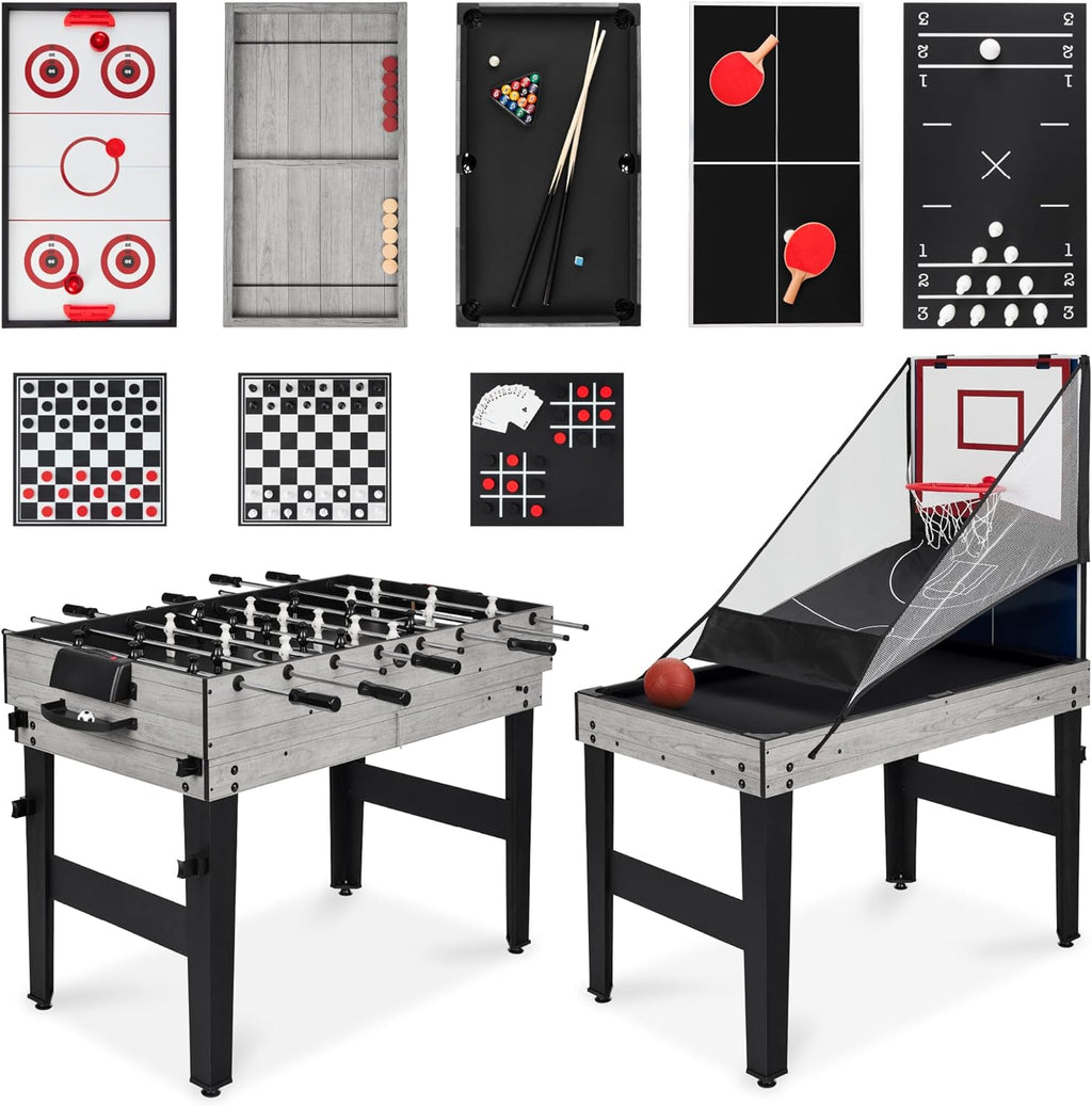 Combo Game Table Set for Home, Game Room, Friends & Family w/Ping Pong, Foosball, Basketball, Air Hockey, Archery