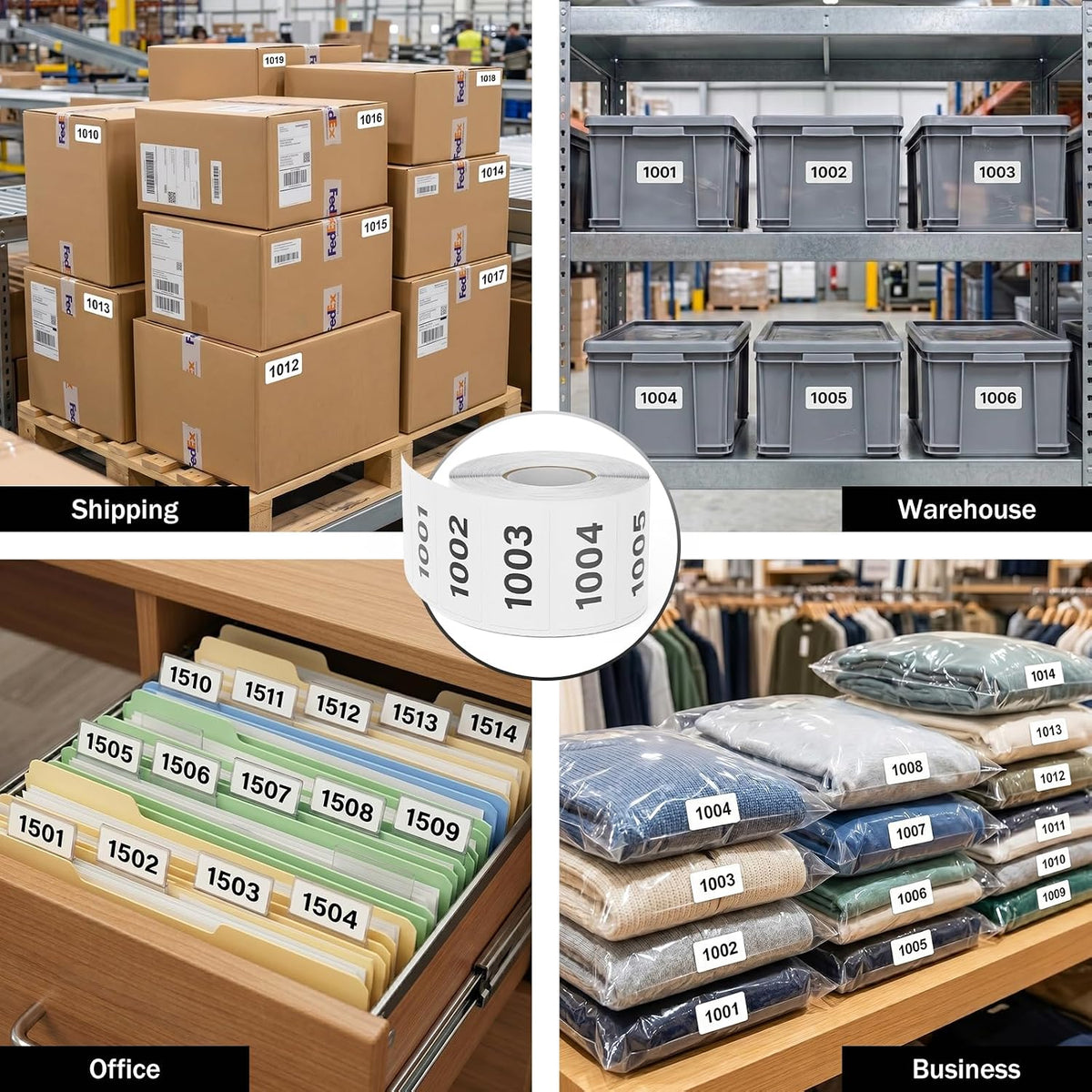 Consecutive Number Stickers 1001-2000 Inventory Label 1.6x0.8 Inch