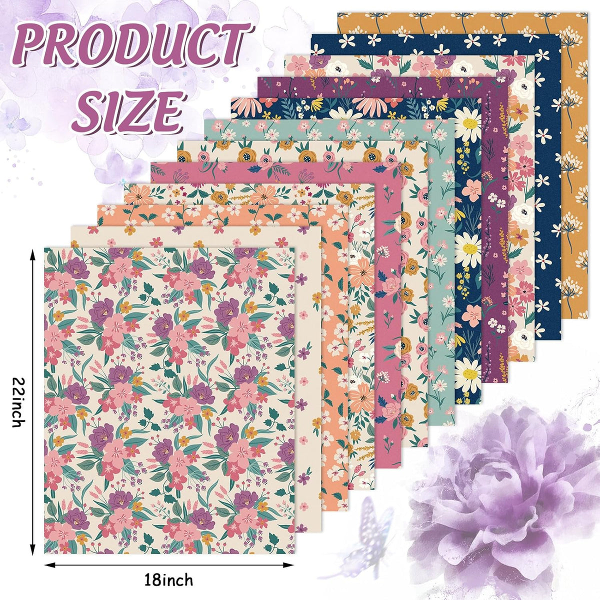 12 Pcs Retro Floral Cotton Fabric Bundles 18 x 22 Inch Wildflower Fat Quarters Vintage Flower Quilting Patchwork