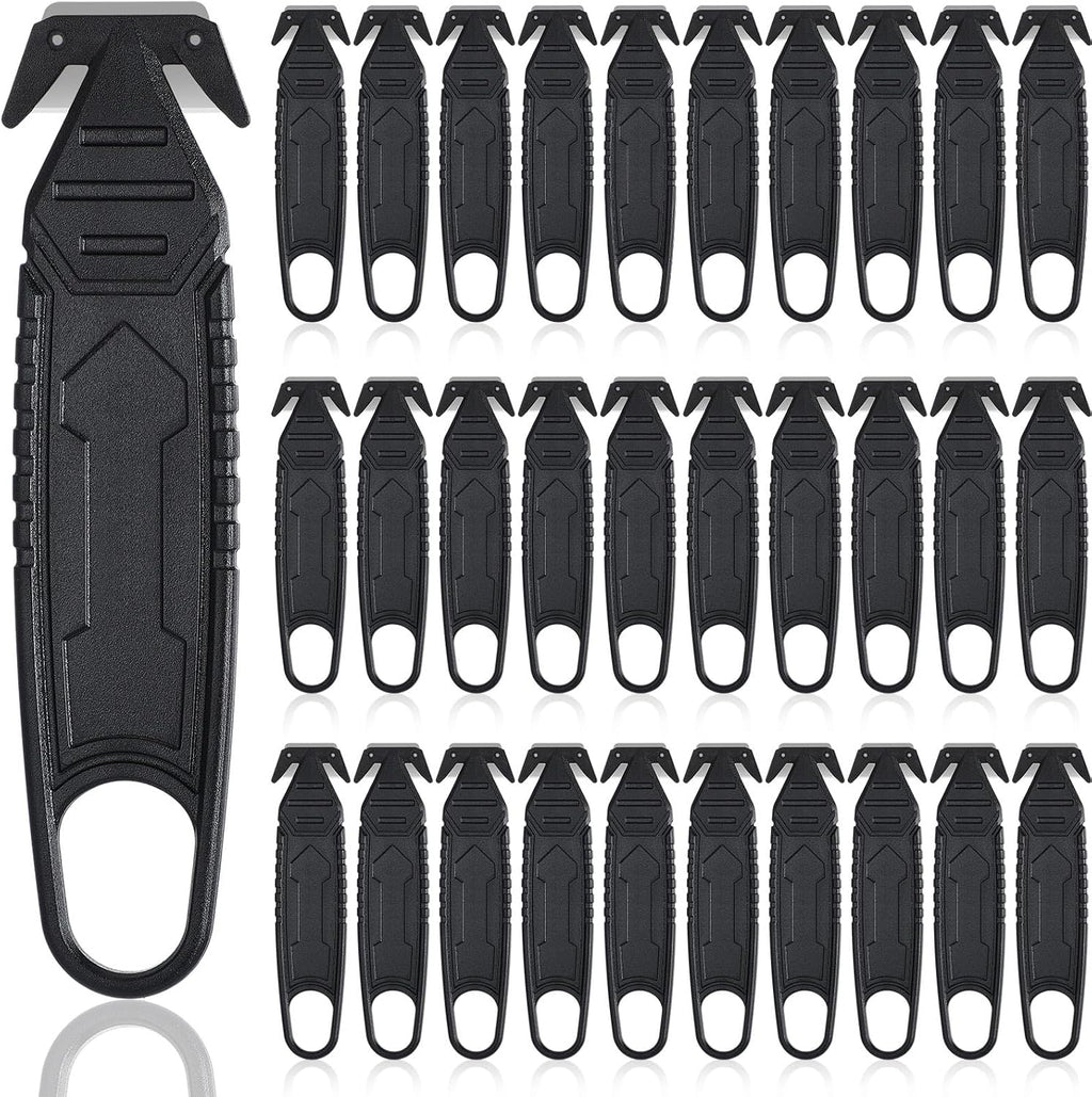 30 Pcs Safety Box Cutter with Concealed Blade Opener, Black