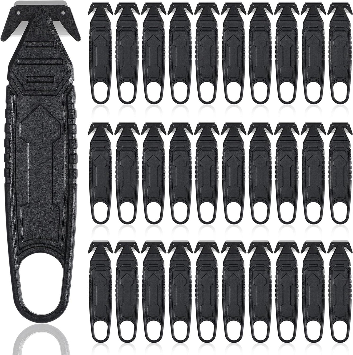 30 Pcs Safety Box Cutter with Concealed Blade Opener, Black