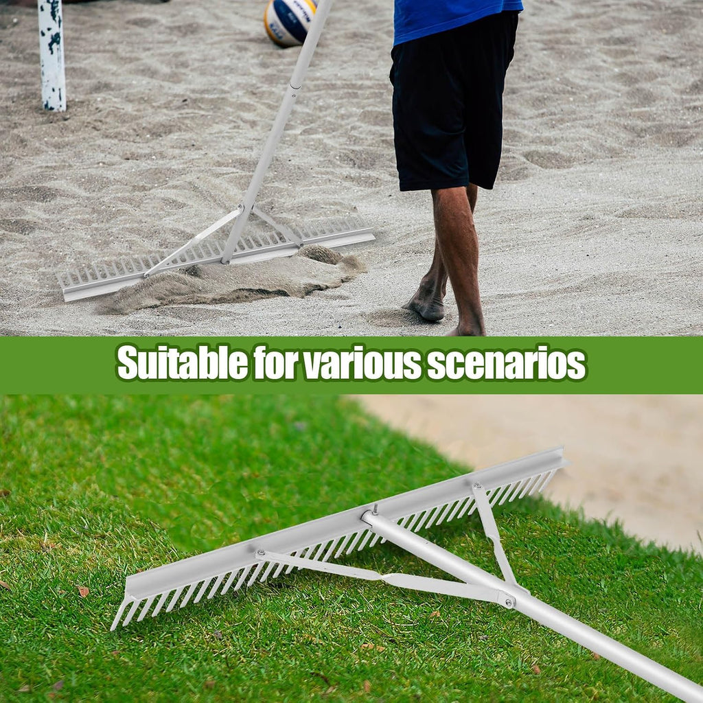 Aluminum Maintenance Rake 36 Inch Baseball Field Garden Landscape Rake with 66''-98'' Adjustable Handle for Yard