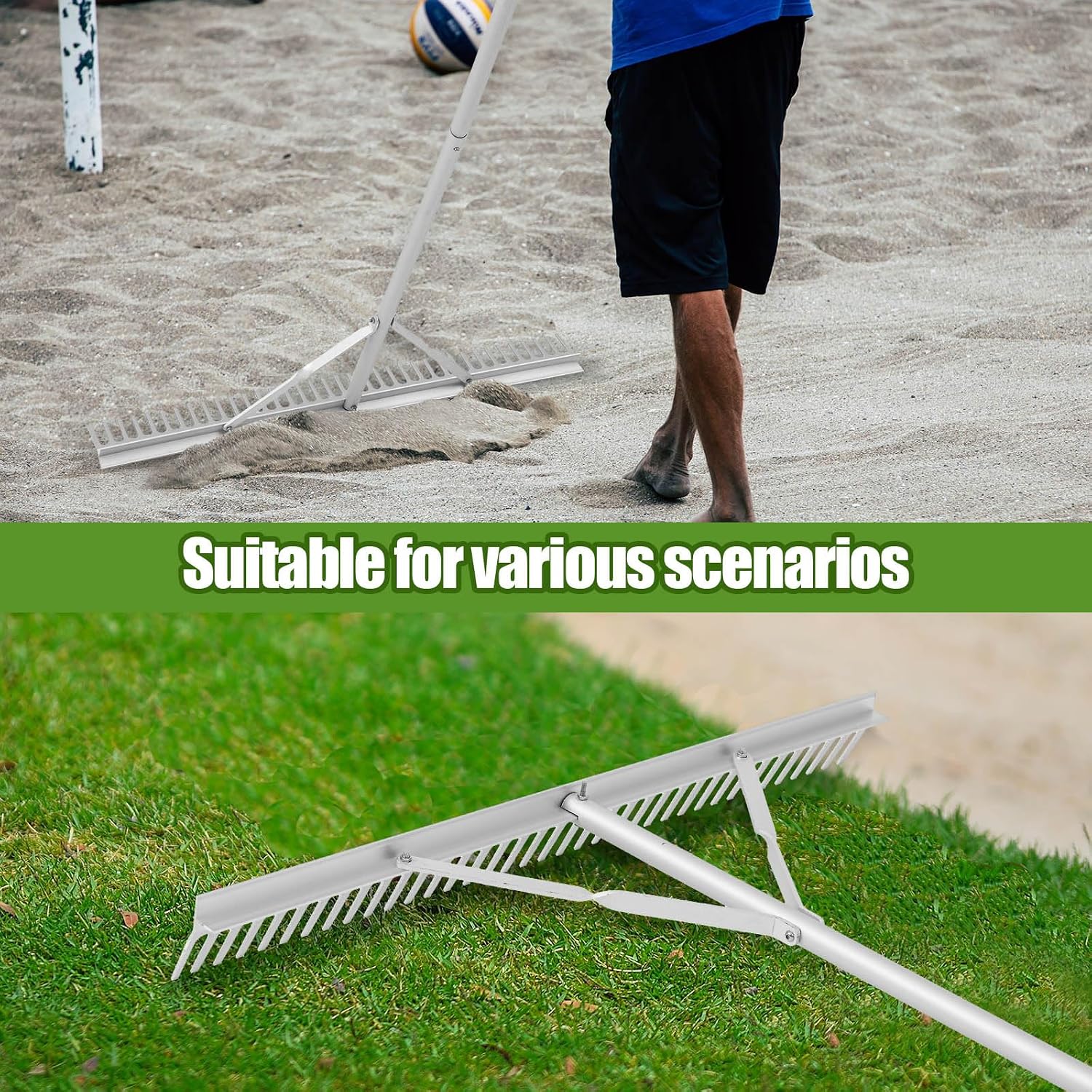 Aluminum Maintenance Rake 36 Inch Baseball Field Garden Landscape Rake with 66''-98'' Adjustable Handle for Yard
