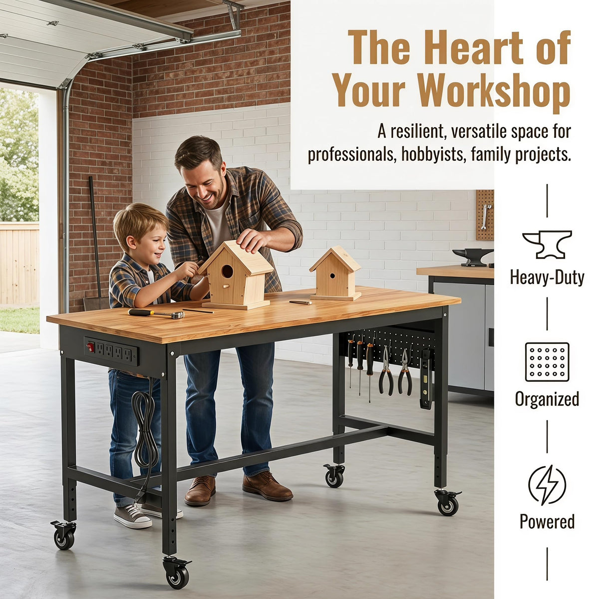70 Inch Rolling Adjustable Workbench with Power Outlet