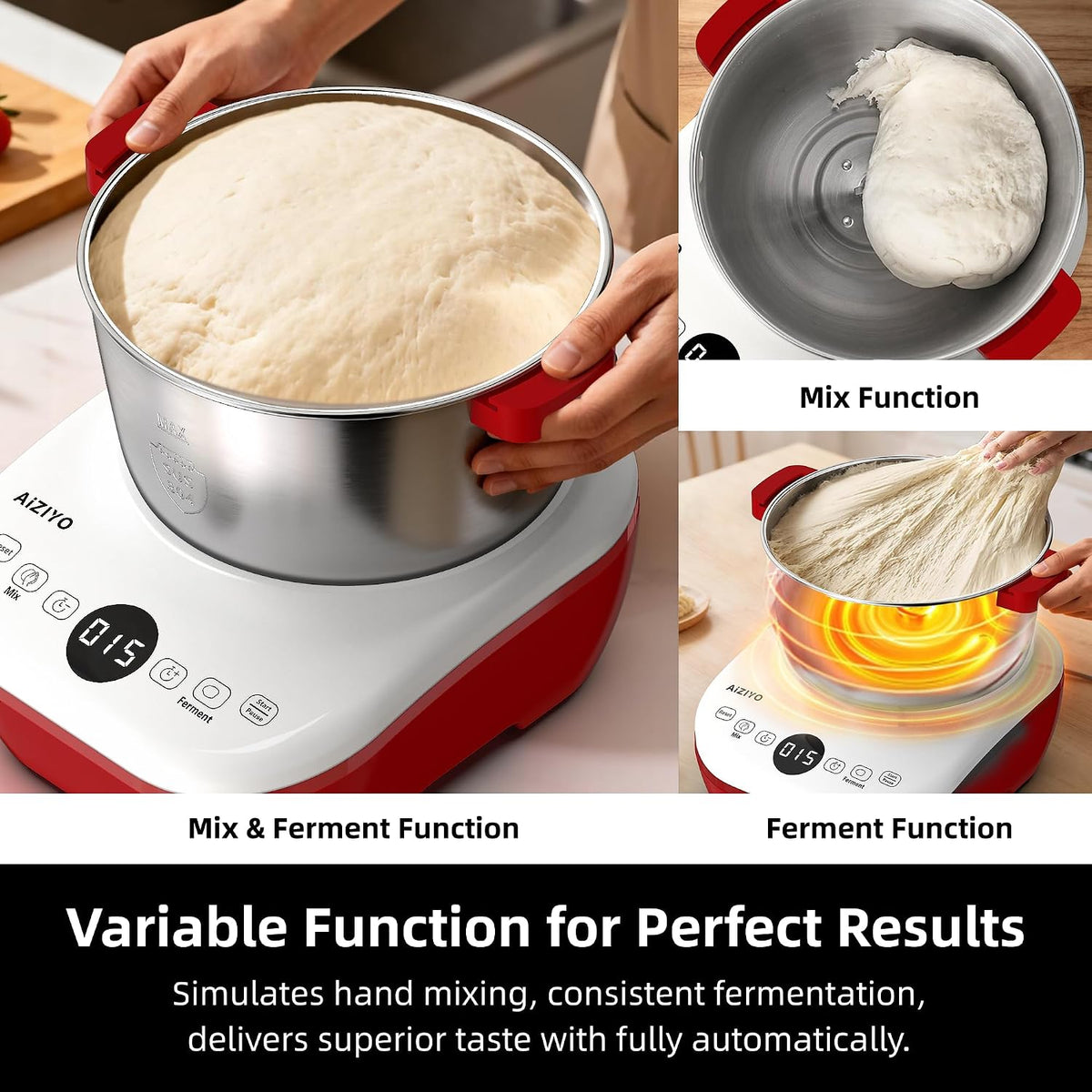 DoughChief, 7.4QT Dough Mixer, Dough Maker with Ferment Function, Bread Maker with 304 Stainless Steel Bowl