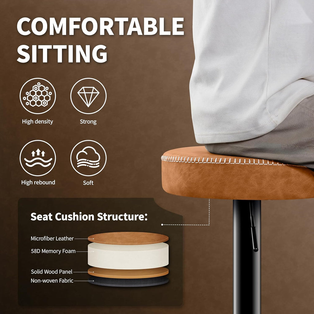 Tall Bar Stools Set of 2, Microfiber Leather Bar Height Stools