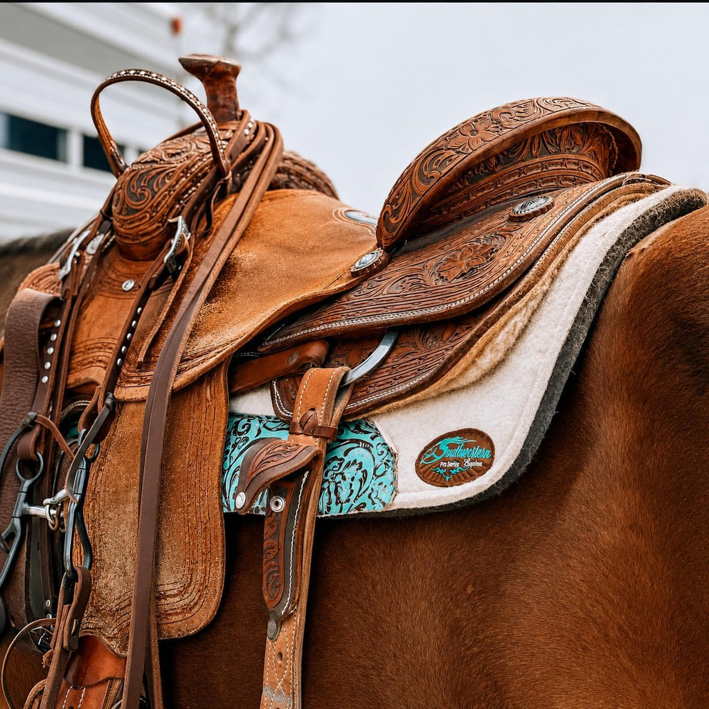 The Montana 100% Extra Fine Wool Made in the USA Saddle Pad by Southwestern 3/4" or 1" Thick and Designer Wear Leather