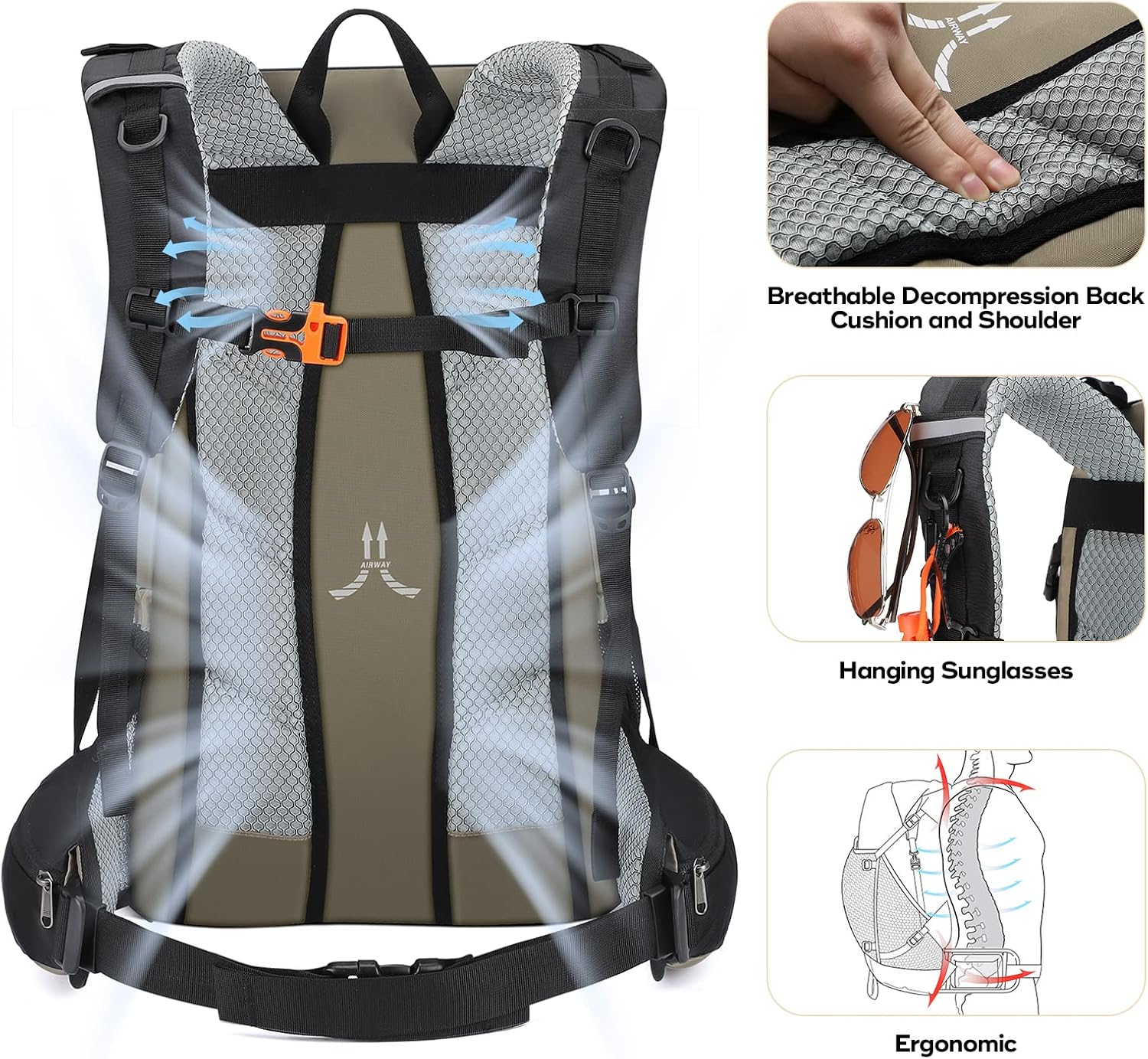 40L Hiking Backpack, Lightweight Camping Daypack with Rain Cover | Water-Resistant Rip-Stop Nylon, Wet/Dry