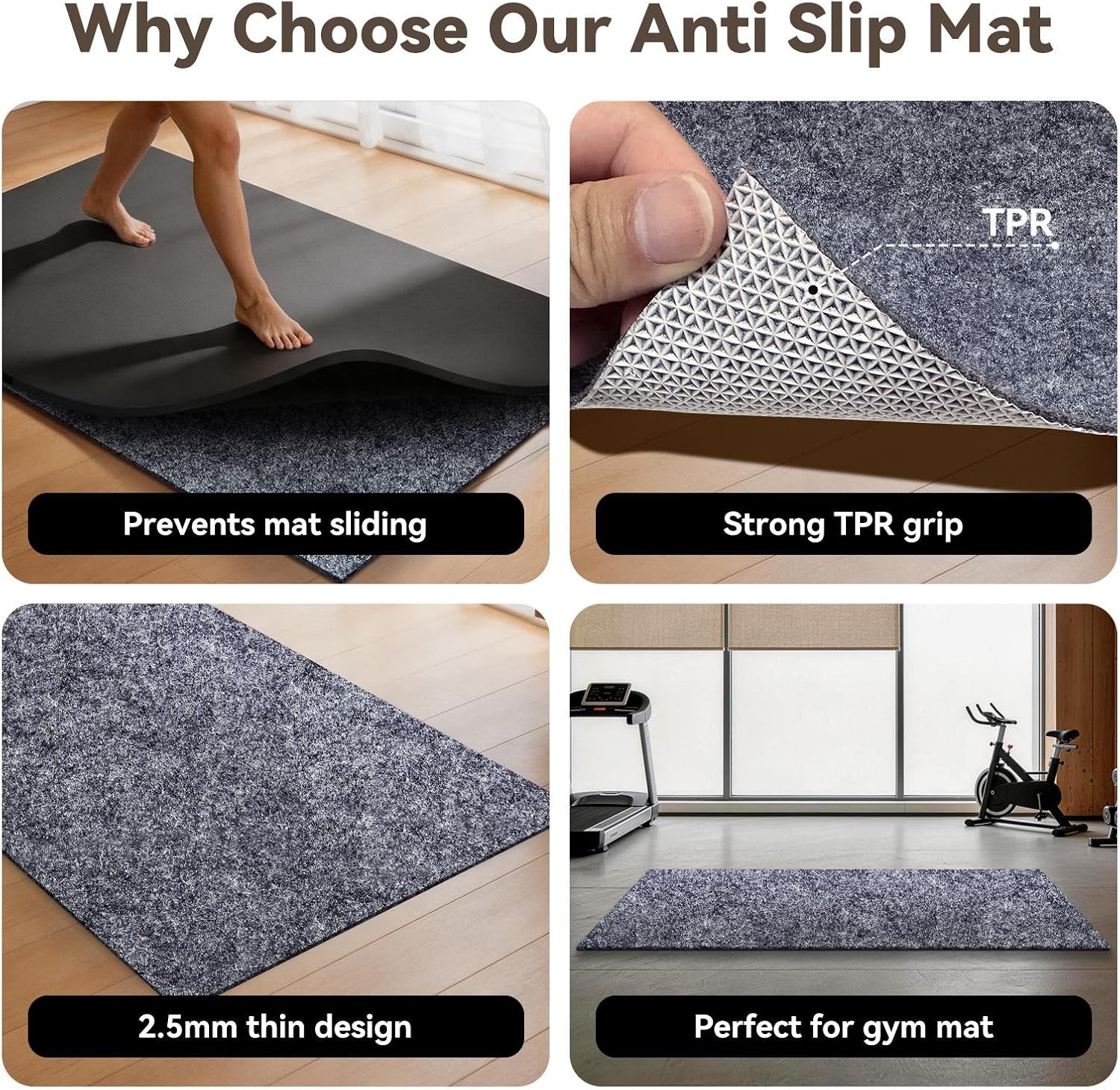 Non Slip Underlay for Interlocking Gym Mats, Prevents Foam Floor Mats from Sliding, Floor Grip Pad for Exercise