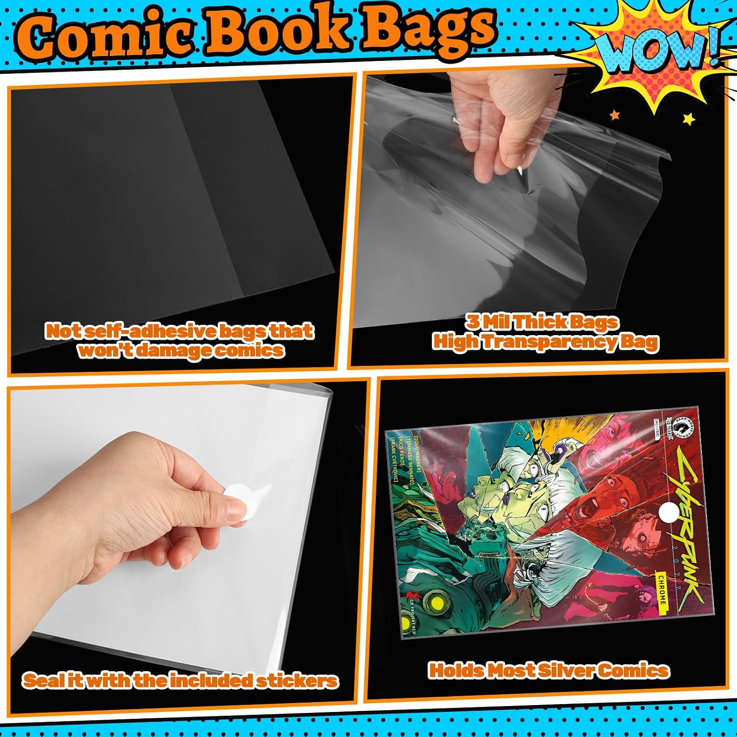 100 Sets Silver Age Comic Book Bags and Boards Thickened 27PT Comic Boards | 7 x 10.5 Inch Acid-Free Backing Boards