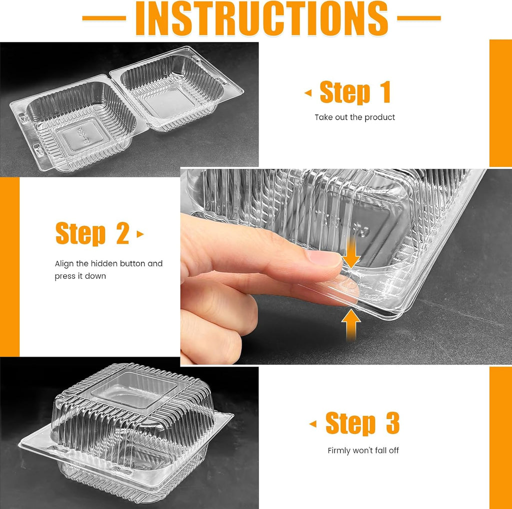 100 Pack Clear Plastic Square Hinged Food Clamshell Container,Disposable To Go Cake Slice Container,Clear Plastic