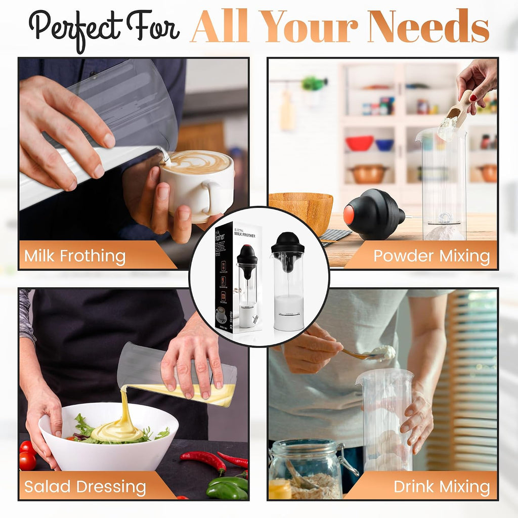 Milk Frother with Glass Pitcher, Frother Handheld Battery Operated, Foam Maker for Coffee, Latte, Cappucino, Hot
