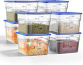8 Pcs 12 QT Food Storage Container with Blue Lids, Handle BPA-Free Polycarbonate Hot Cold Resistant Large Square