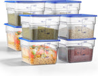 8 Pcs 12 QT Food Storage Container with Blue Lids, Handle BPA-Free Polycarbonate Hot Cold Resistant Large Square