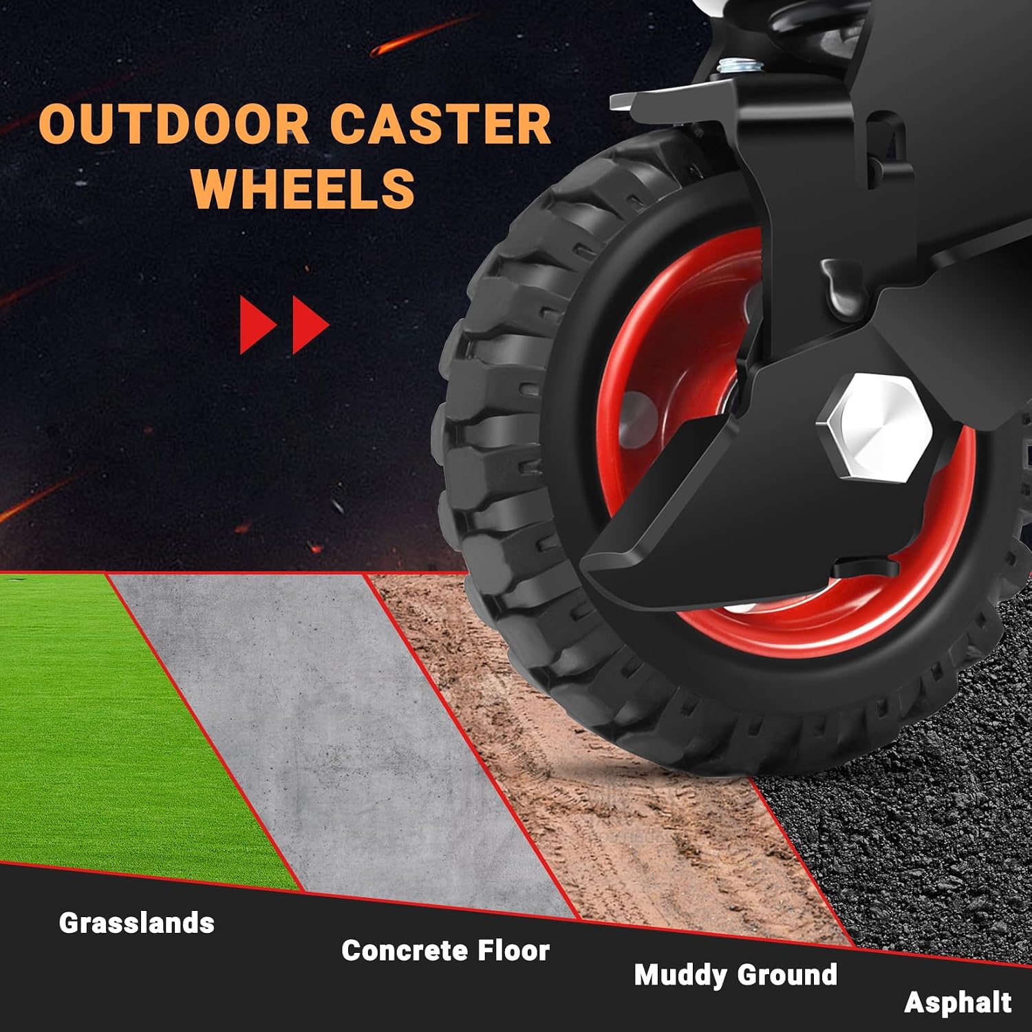 5 Inch Heavy Duty Caster Wheels Set of 4, 1080 LBS Outdoor Industrial Wheels Swivel Large Rubber Casters with Brake