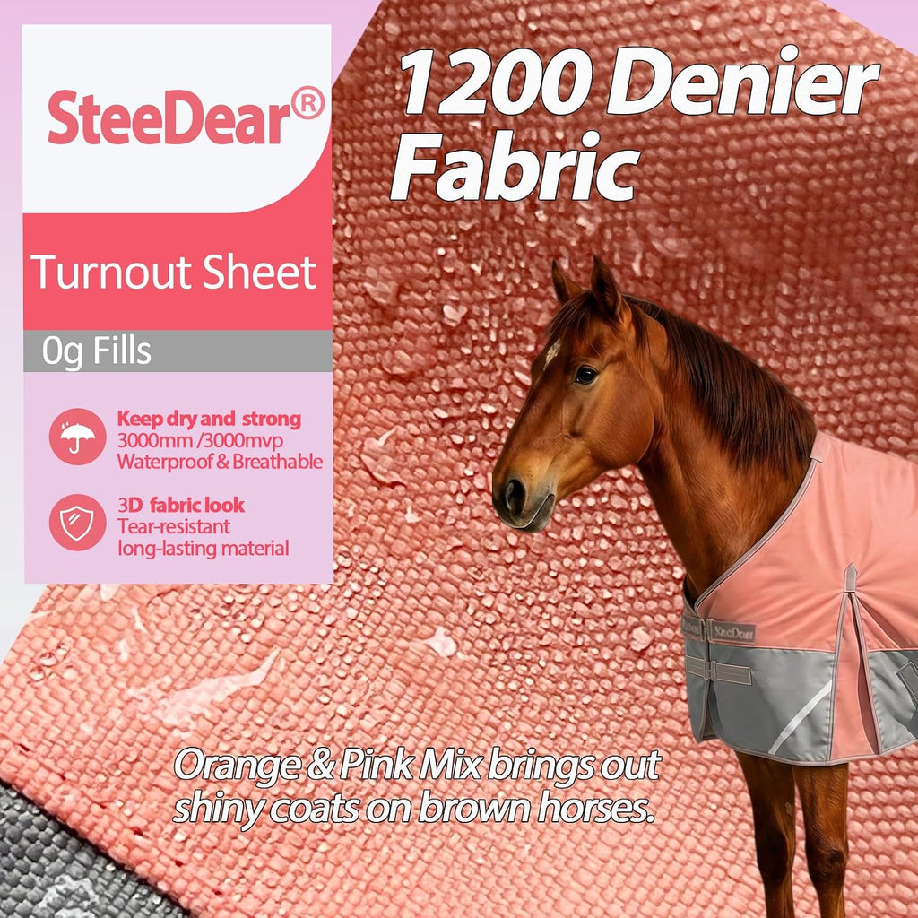 1200D Fall Horse Turnout Sheet (0g No Fill) Horse Blanket,Coral Pink 78''