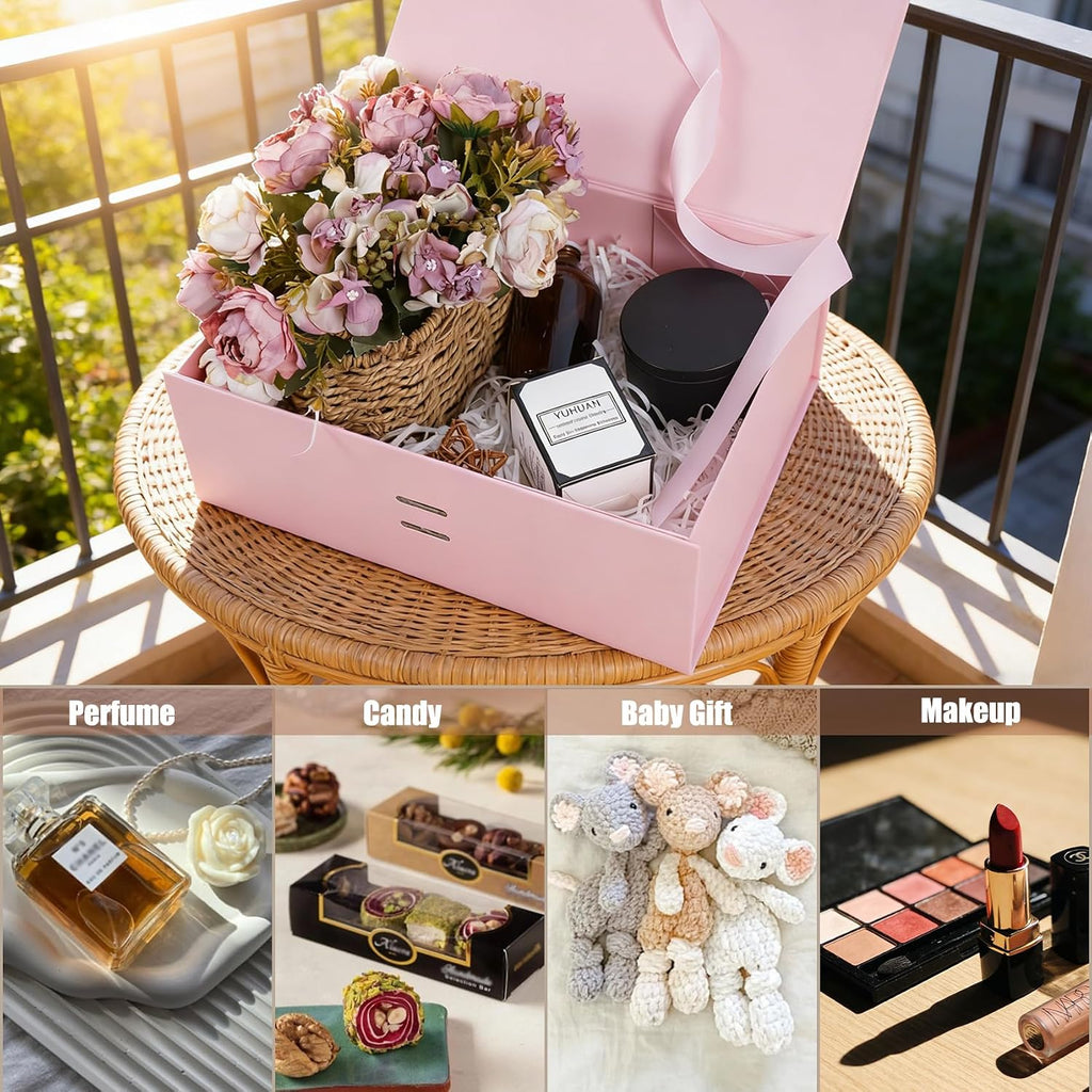 5 Pack Pink Gift Box with Ribbon, 8.6x6.7x3.4 inch Groomsman Proposal Box for Presents with Magnetic Closure Lids