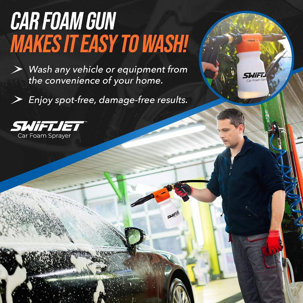 Car Wash Foam Gun + Microfiber Wash Mitt - Foam Cannon Works with Any Soap - Garden Hose Car Foam Sprayer - Car Wash