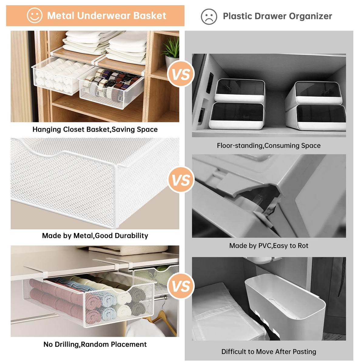 2 Pack Closet Pull-Out Baskets Organizer, White
