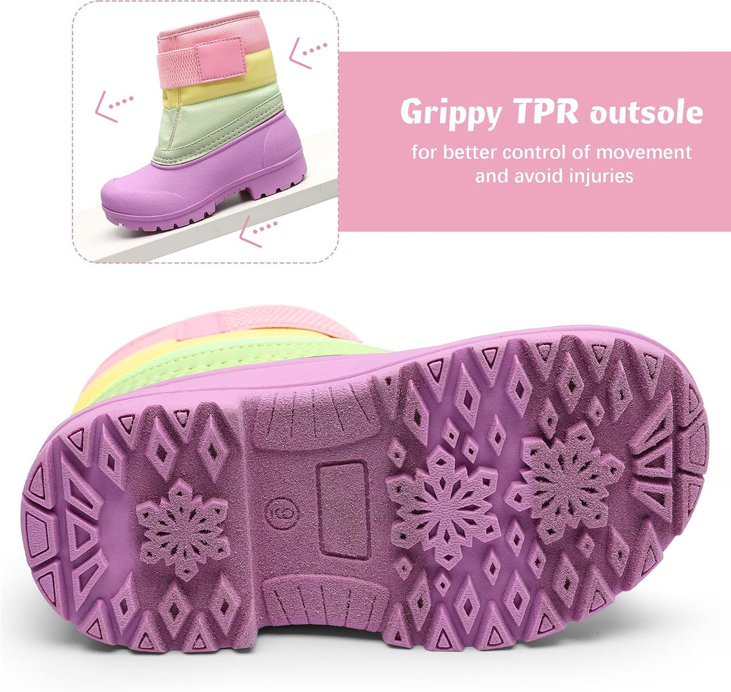 Boys Girls Winter Snow Boots Waterproof Outdoor Warm Liner Non-Slip Elastic Band Shoes for Toddler/Little Kid/Big Kid