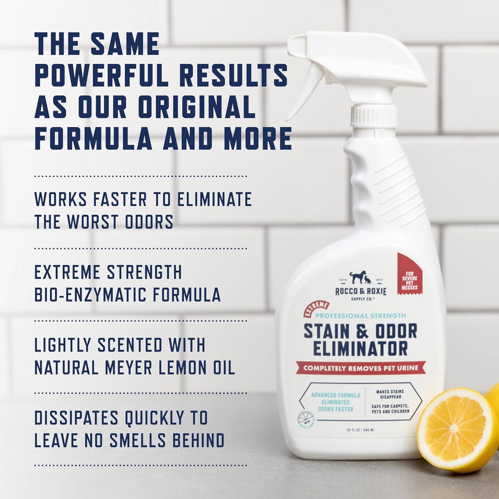 Rocco & Roxie Extreme Stain & Odor Eliminator for Strong Odor, Pet Urine Enzyme Cleaner Destroyer, Stain Remover, Dog
