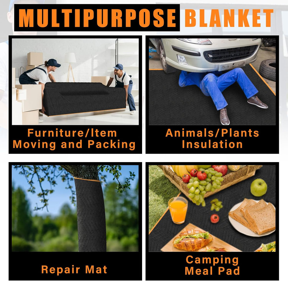 2 Pcs 60'' x 120'' Extra Large Moving Blankets, Black Quilted