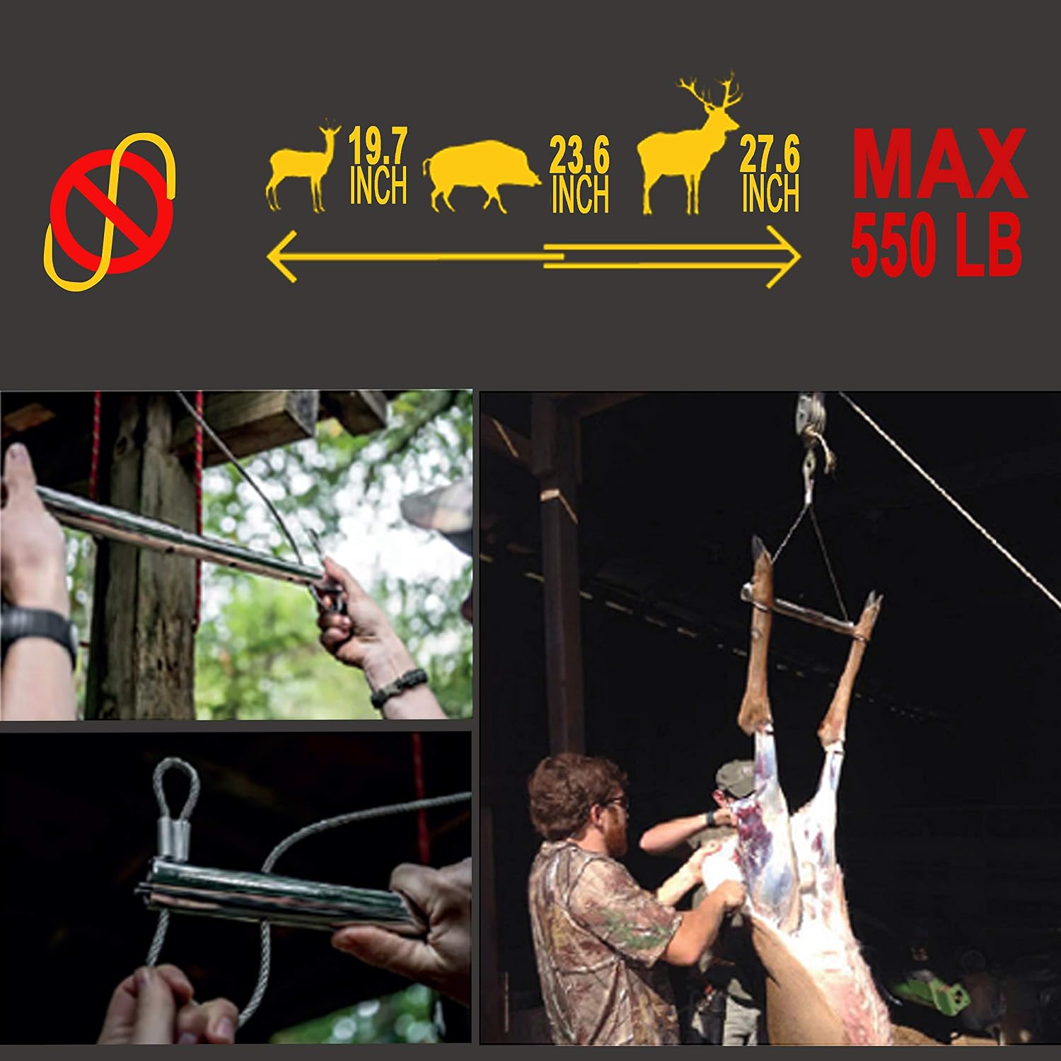 Gambrel for Deer Hoist Truck Hitch Tree Mounted Game Hanger Tripod Stand Lift Pulley System for Hunting Field