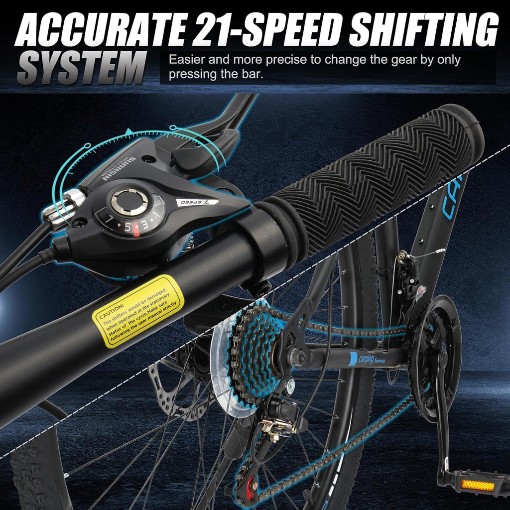 Mountain Bike 24/26/27.5 Inch Men & Women Mountain Bike with 21-Speed Adult Bikes, Double Disc Brake, Suspension Fork