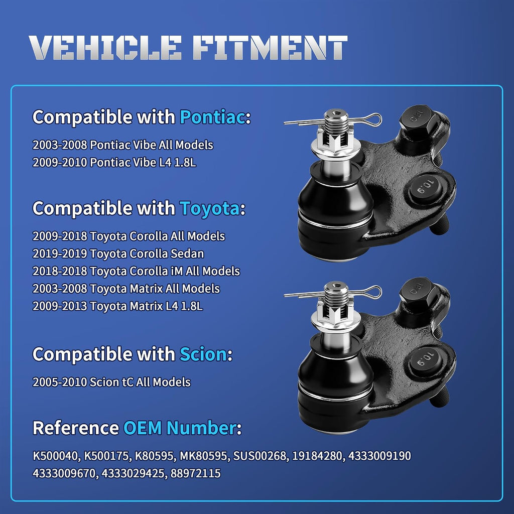 Set of 2 Front Lower Suspension Ball Joint for Toyota Corolla 2009-2019