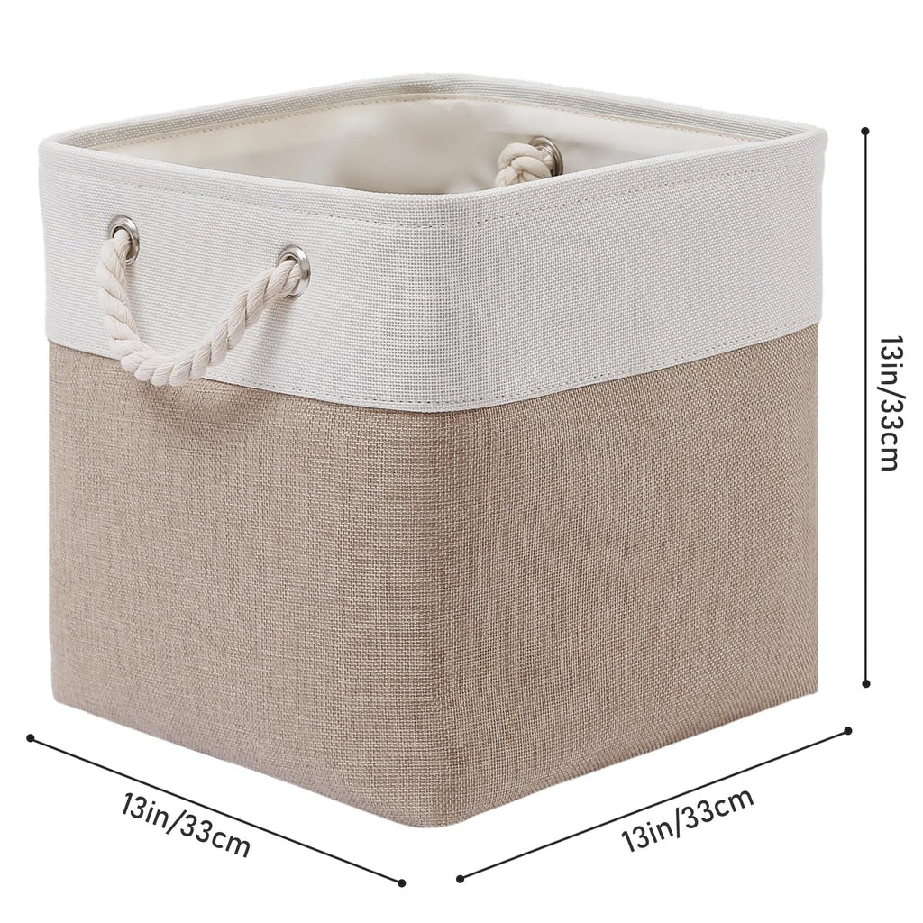 13 x 13 Inch Cube Storage Bins, 6 Pack Extra Large Collapsible Fabric Storage Bin with Ropes, Foldable Storage Cubes