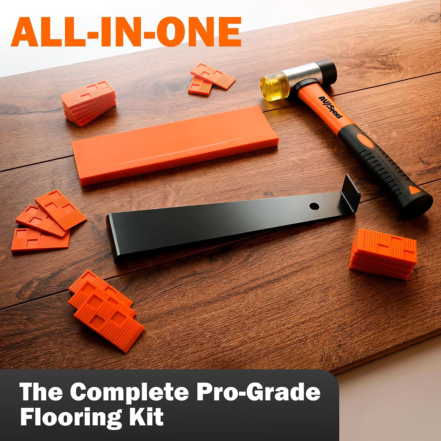 43-Piece Laminate Flooring Tools, Durable Pull Bar, Solid Double Sided Tapping Block, 40 Spacers, 33mm Double-Faced