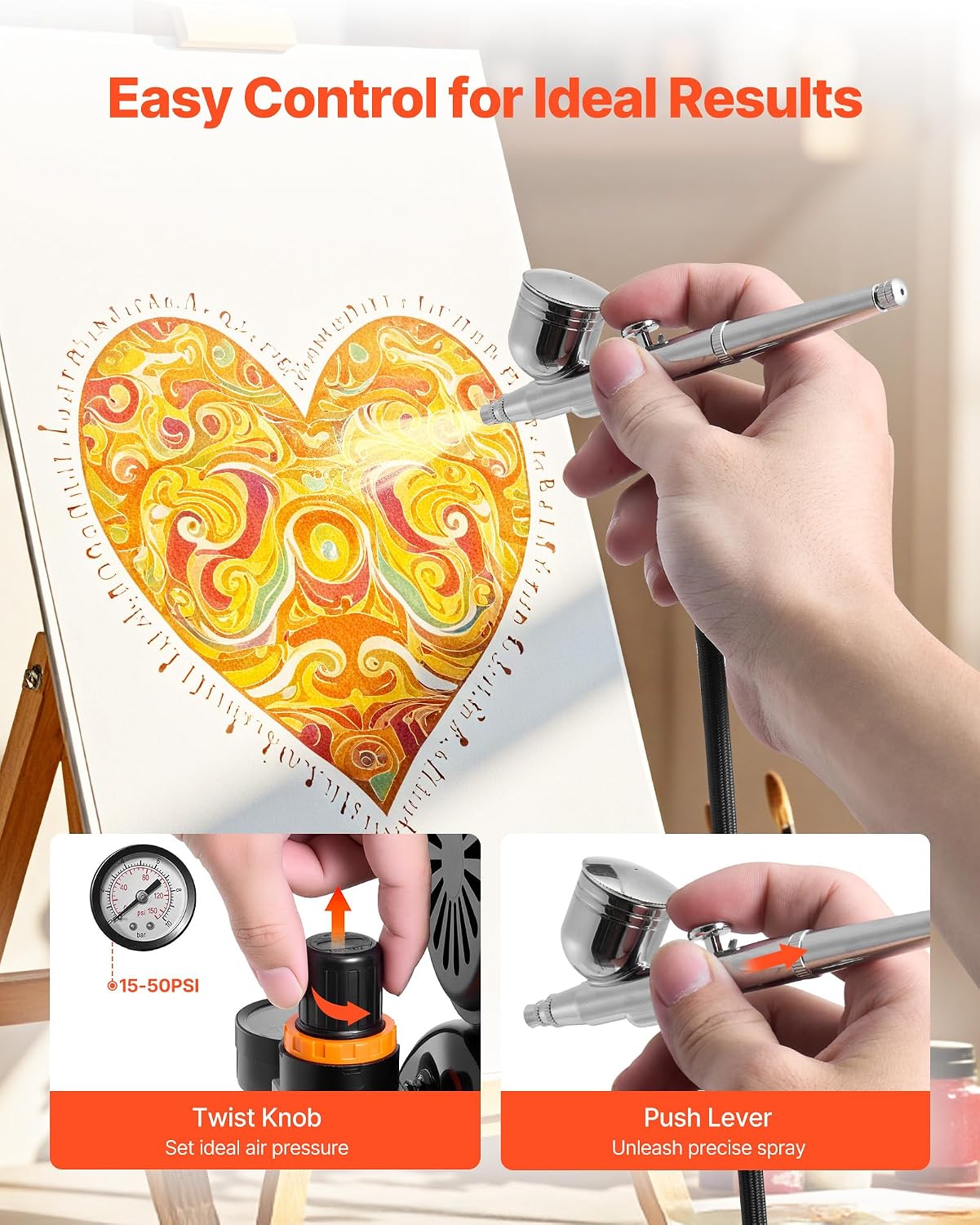 Airbrush Kit, 1/6 HP, Air Brush Kit with Air Compressor and Tank, 3 Dual-Action Professional Airbrushes with 3 Tips