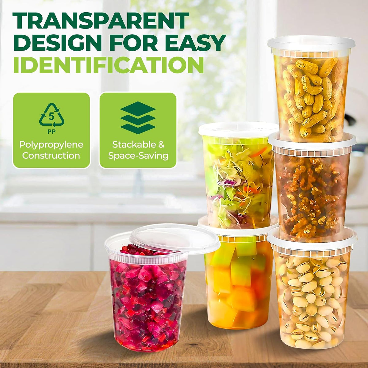 Deli Soup Quart Containers with Lids [32 Oz - 24 Pack], Plastic Food Freezer Storage Containers with Lids, Disposable