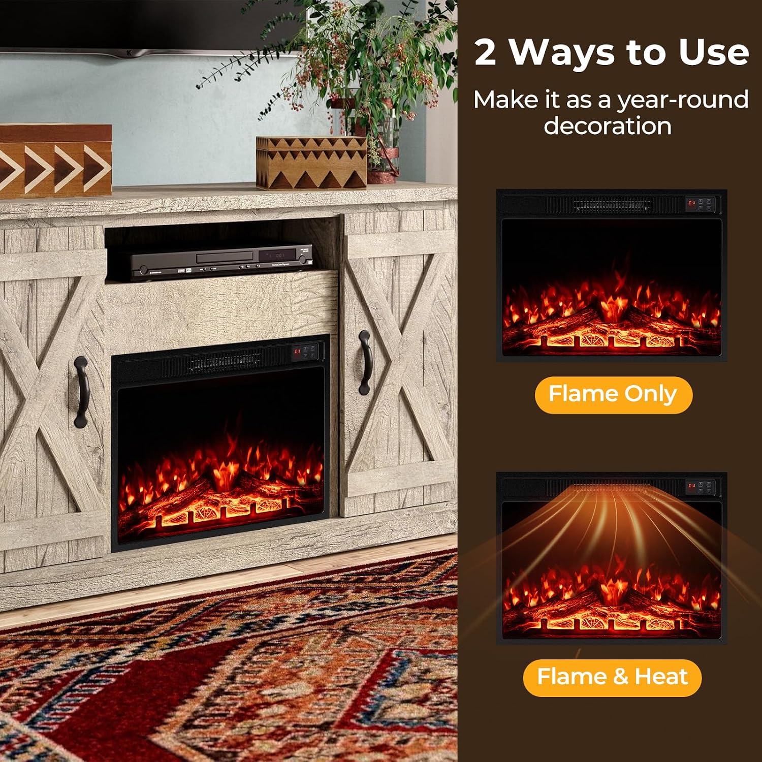 23 Inches Electric Fireplace Insert, 750W/1500W Fireplace Heater with Remote Control, Adjustable Flame Color &