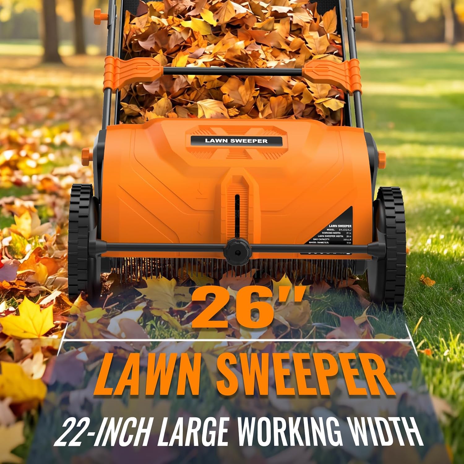 26 Inch Push Lawn Sweeper, 3.8 Cu. ft Grass Cutter, Hopper Bag