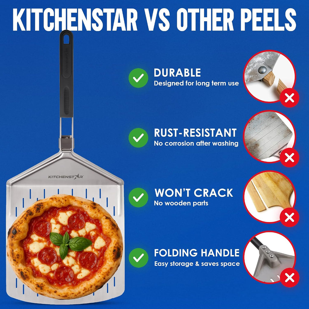 12-Inch Stainless Steel Pizza Peel with Folding Handle, Silver Perf